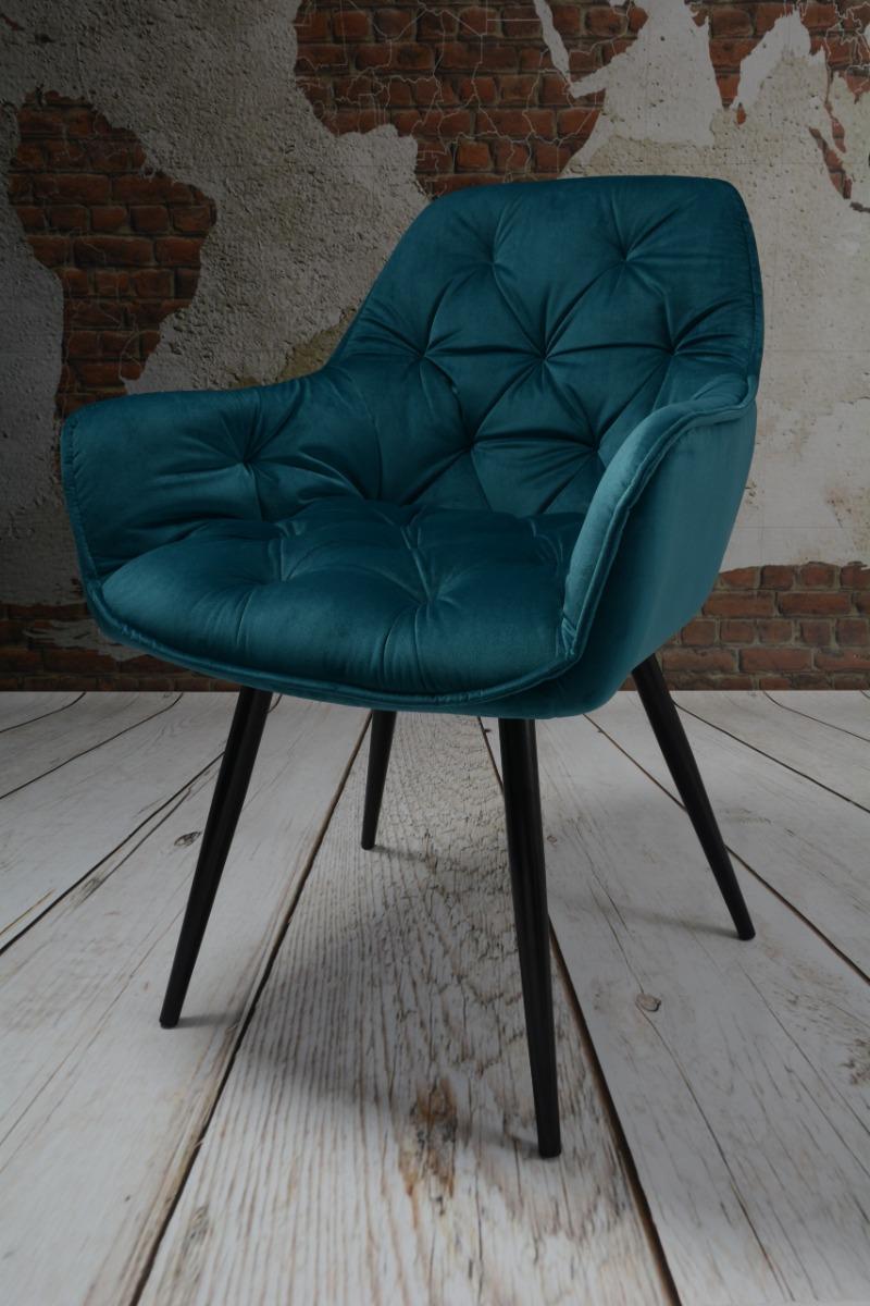 Fotel ARTEN X krzesło do jadalni salonu welur zieleń morska nogi czarne nr. 5