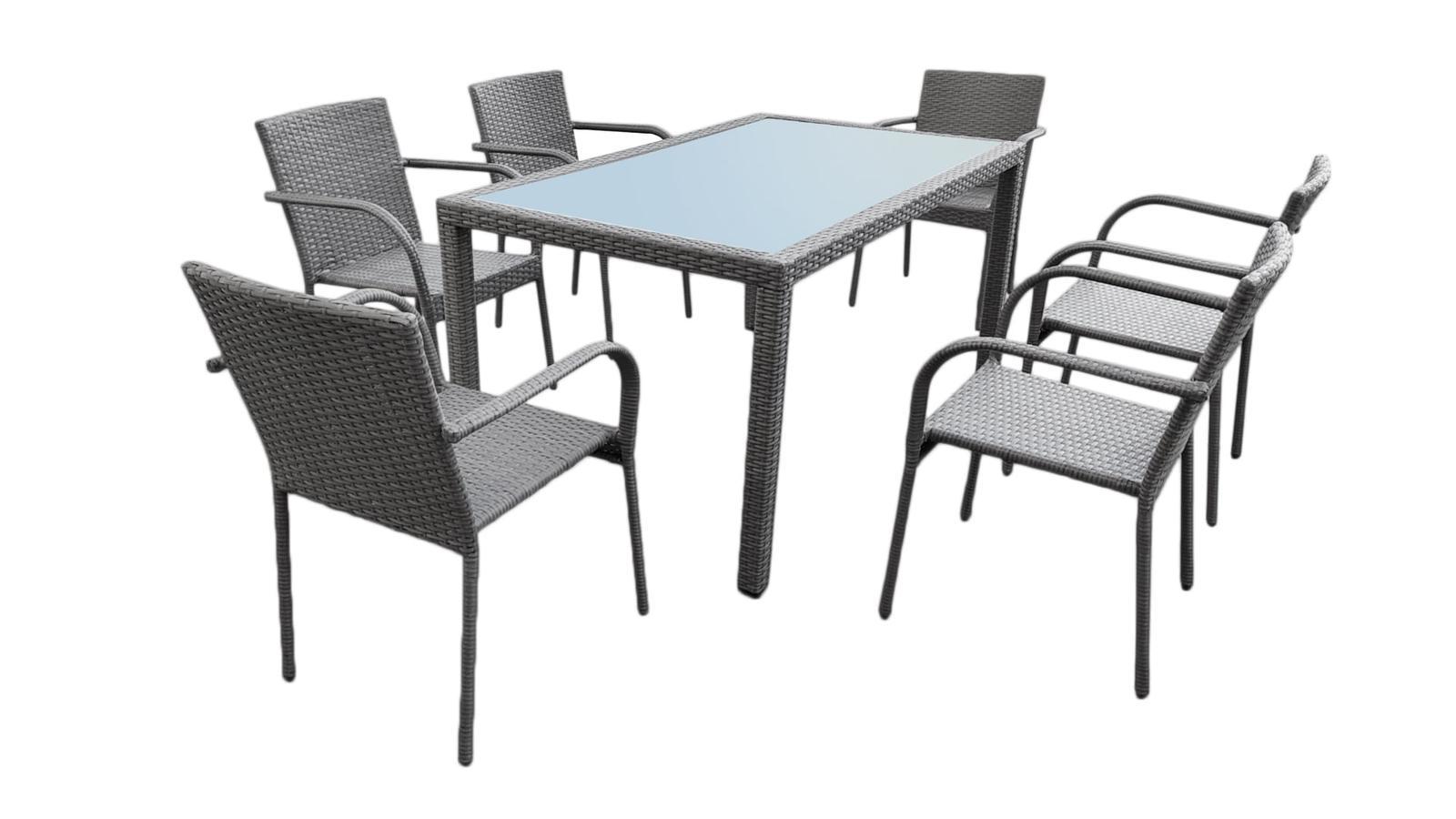 Komplet mebli obiadowych AVVICENTE szary technorattan stół + 6 krzeseł do ogrodu  nr. 2