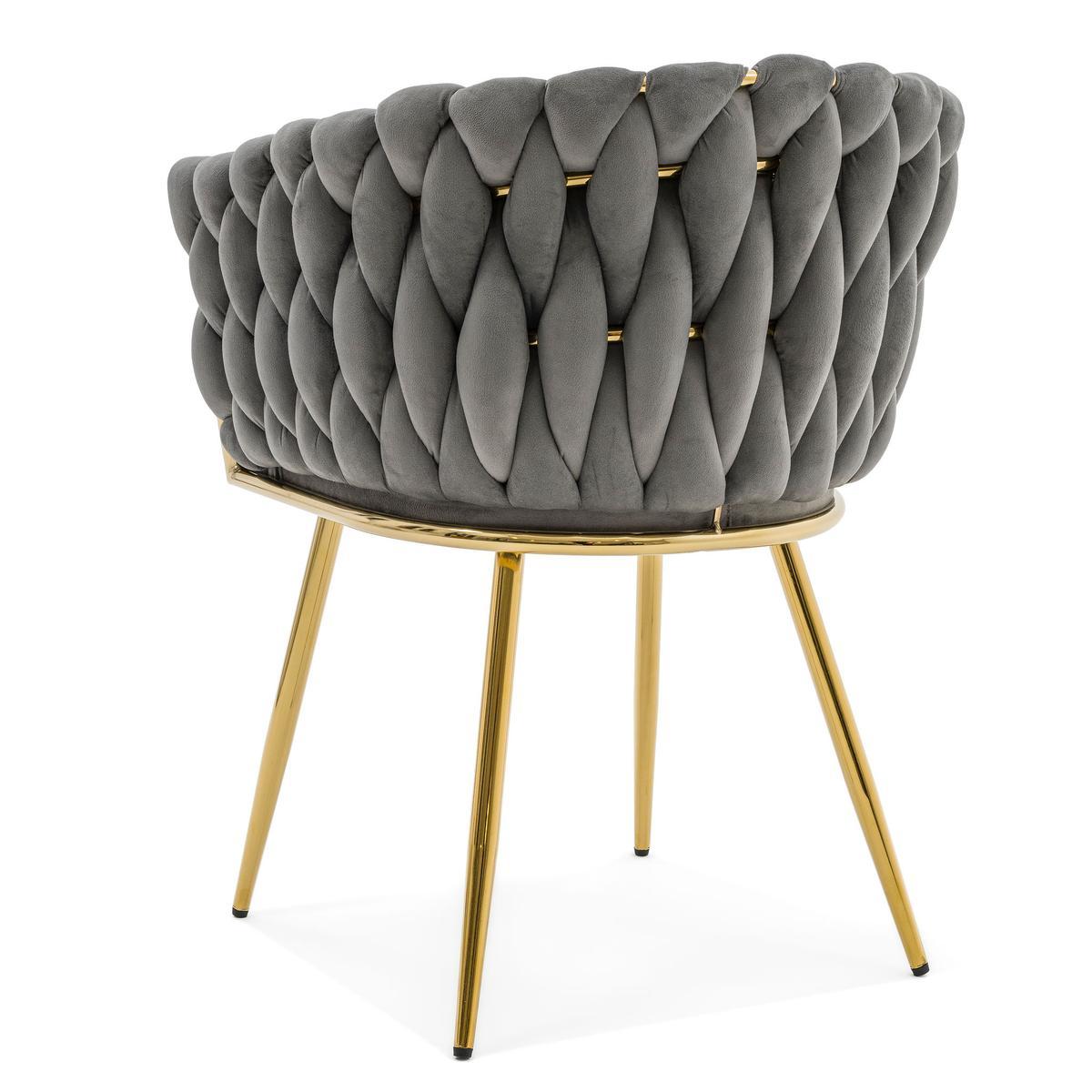 Krzesło tapicerowane z przeplatanym oparciem ROSA GOLD szare złote nóżki do jadalni salonu 5 Full Screen