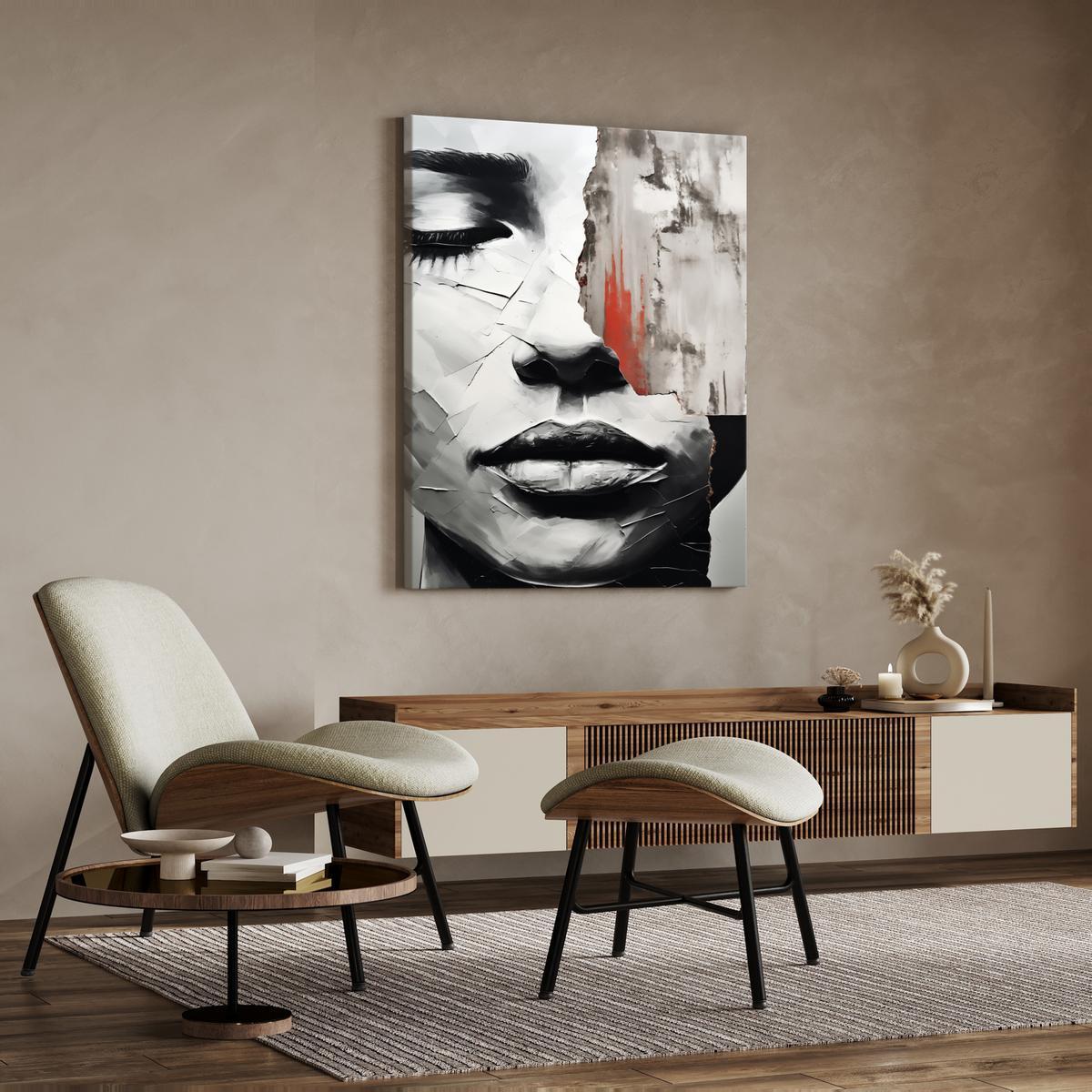 Obraz Do Sypialni Abstrakcyjny PORTRET Kobiety Usta Beton Mur 80x120cm 2 Full Screen