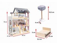 Drewniany domek dla lalek z mebelkami zabawka dla dziewczynki akcesoria MDF LED czarny 62x78x27 cm - Miniaturka zdjęcia nr 3