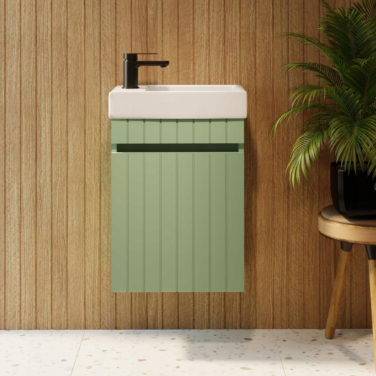 Szafka łazienkowa z Umywalką 40 cm zielona Wisząca frezowany front MDF do łazienki  1 Full Screen