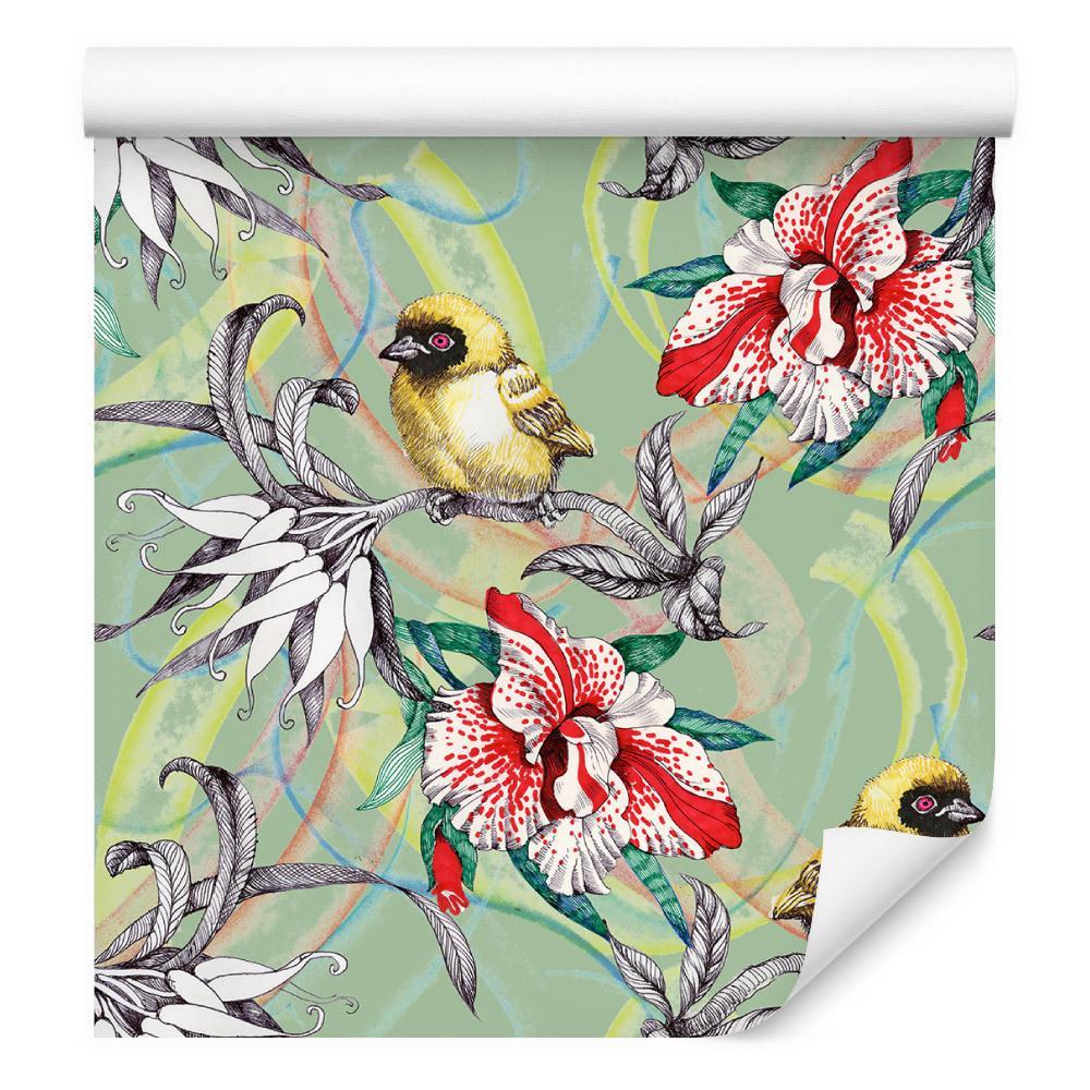 Tapeta – Kolorowe ptaki wśród kwiatów  nr. 3