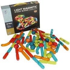 Klocki magnetyczne LED kolorowe magnetic sticks duże patyczki świecące dla małych dzieci 76 elementów 19x13x7 cm  - Miniaturka zdjęcia nr 9