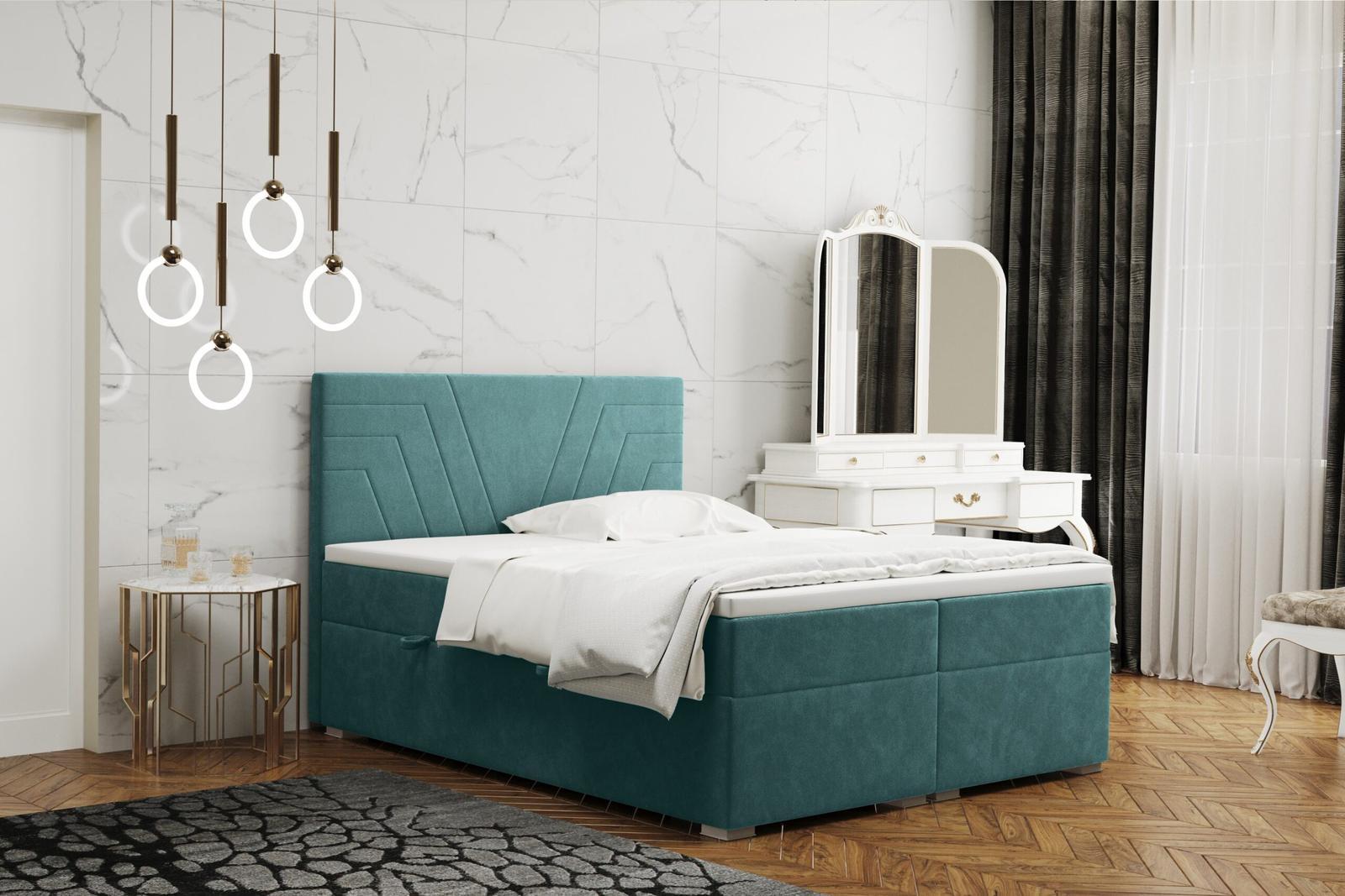 Łóżko CASTEL 200x200 cm z funkcją przechowywania i materacem do sypialni różowe nr. 8