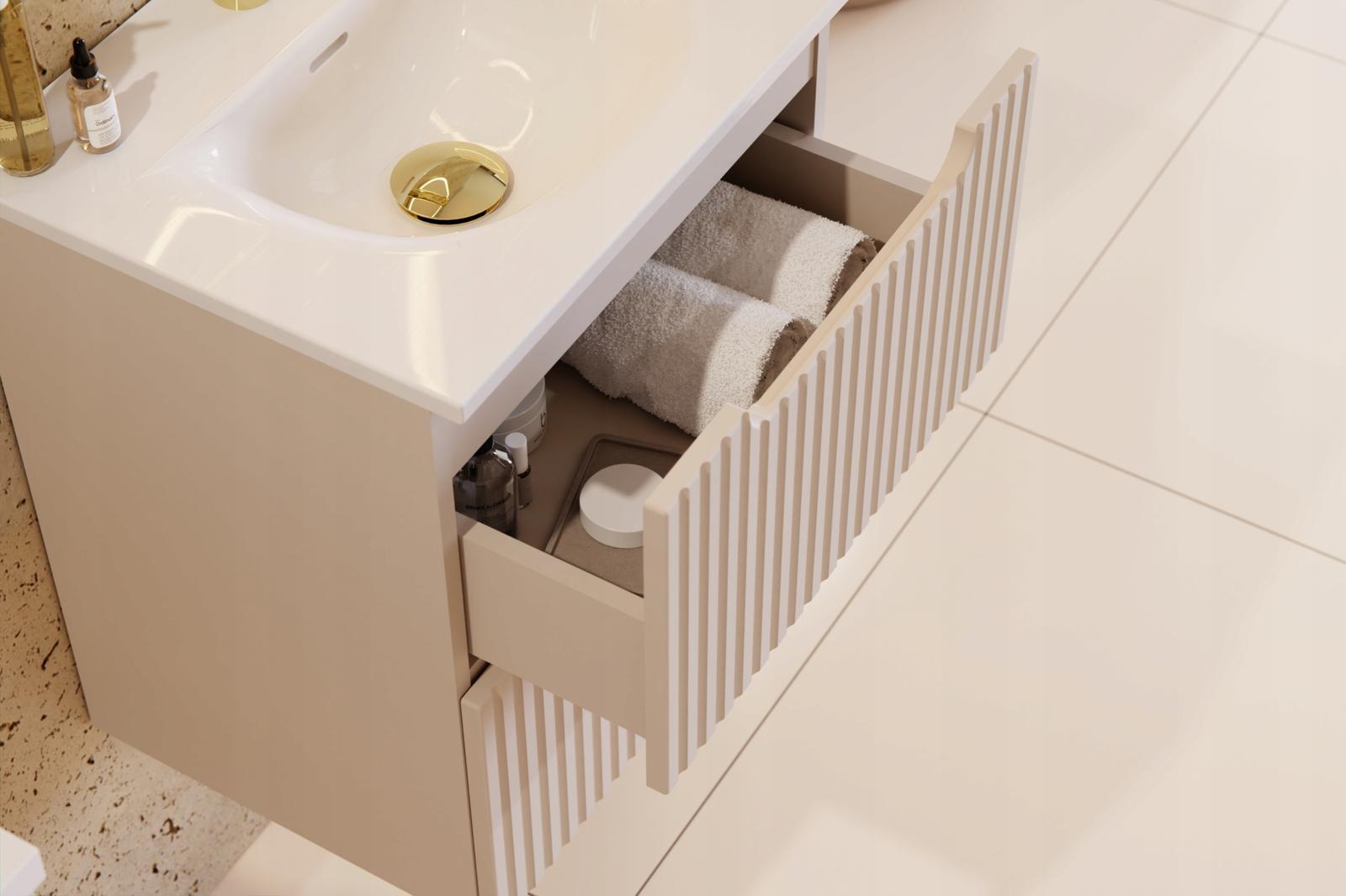Szafka łazienkowa NOVA 60 cm z umywalką wisząca ryflowane szuflady kaszmir  nr. 10