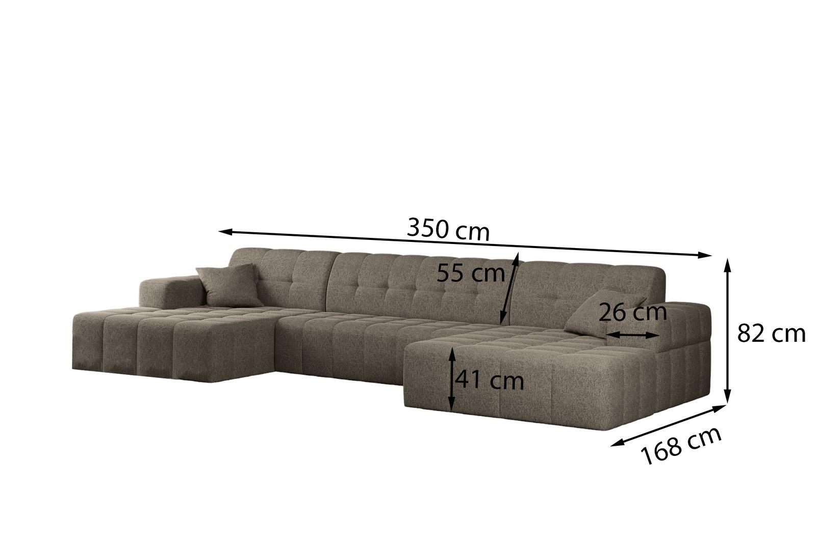 Sofa NIMES 350x82x168 cm bez funkcji spania w kształcie U pikowana do salonu NEVE zielona 1 Full Screen