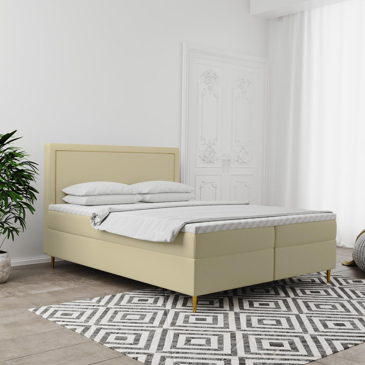 Łóżko GOLDEN 180x200 cm z funkcją przechowywania i materacem do sypialni beżowe nr. 1