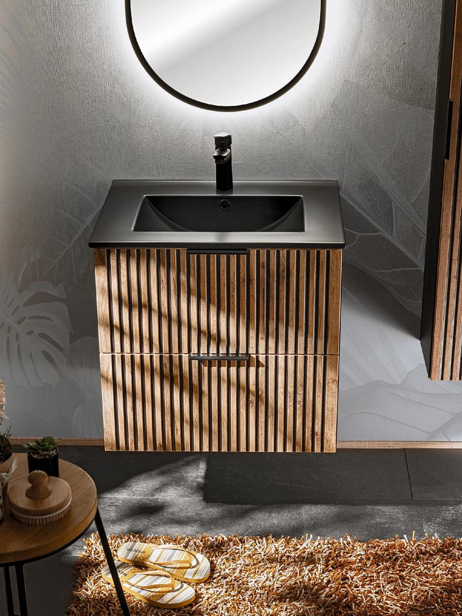 Zestaw mebli łazienkowych 60 cm XILO BLACK z umywalką LAVA BLACK syfon + słupek lustro dąb wotan nr. 12