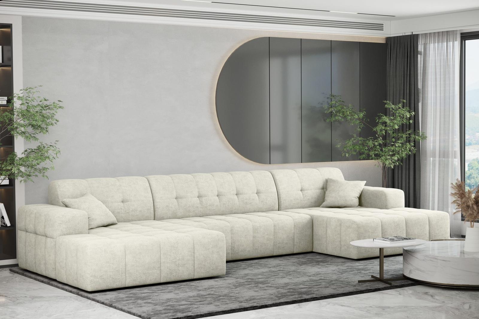 Sofa NIMES 350x82x168 cm bez funkcji spania w kształcie U pikowana do salonu NEVE ecru 0 Full Screen