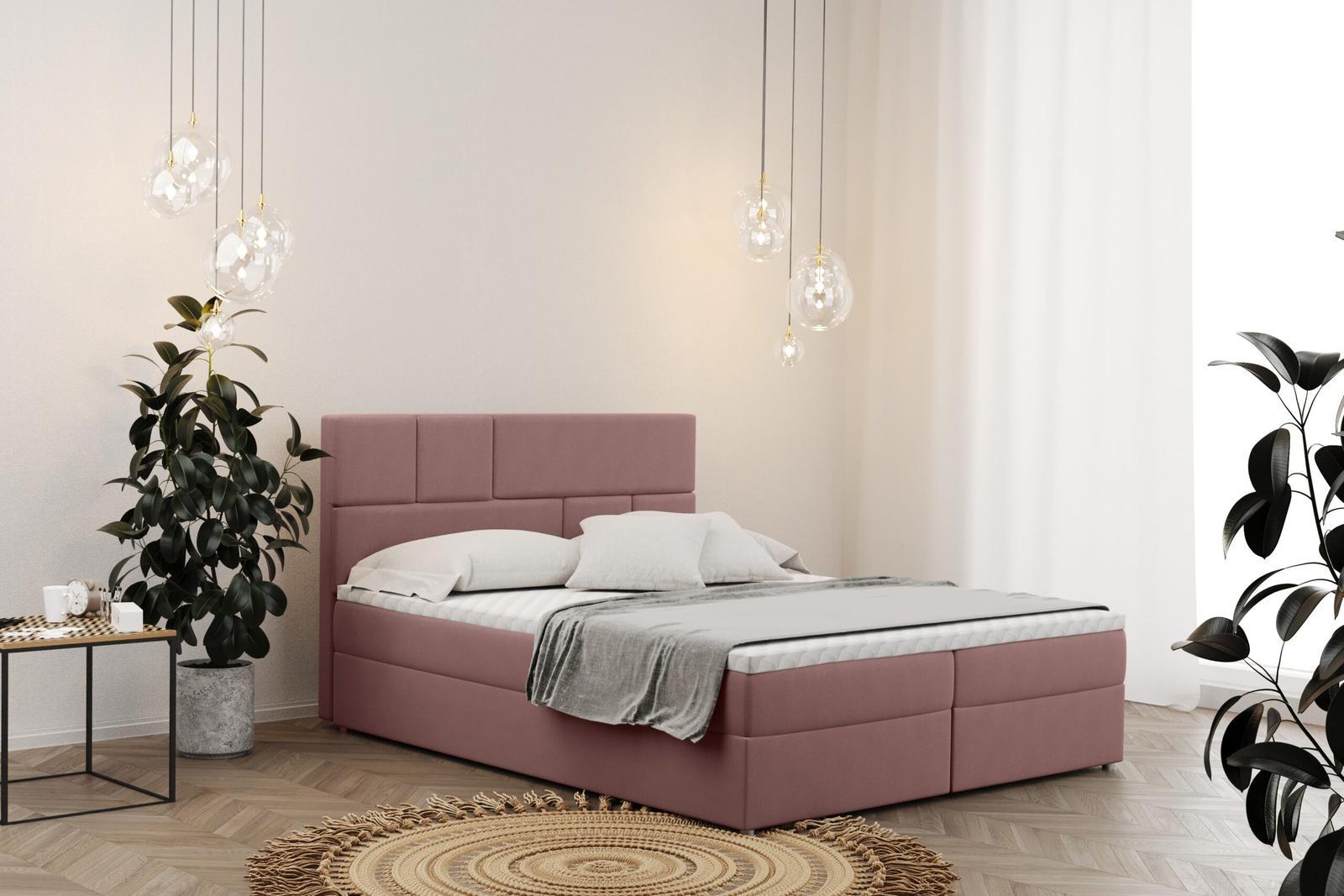 Łóżko BALI 180x200 cm z funkcją przechowywania i materacem do sypialni różowa nr. 1