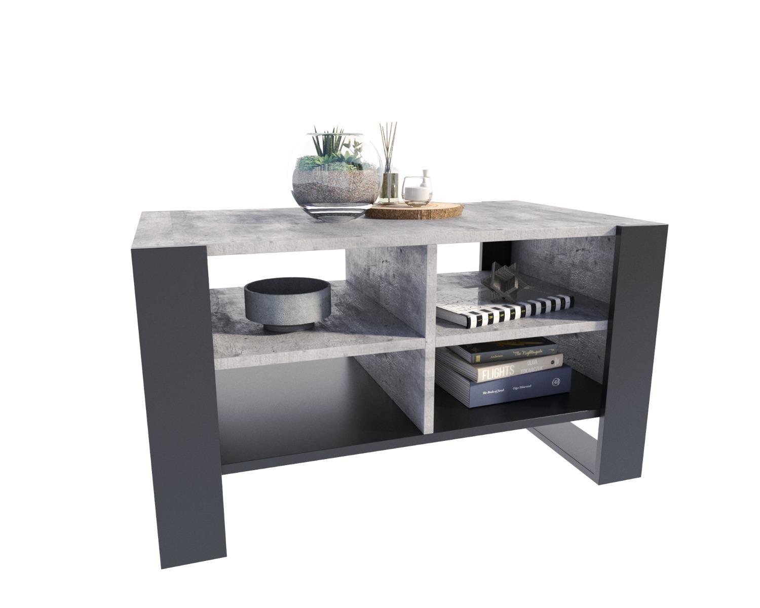 Ława Figa 100x53,6x50 cm beton czarny z pólkami elegancki stolik kawowy do salonu  2 Full Screen