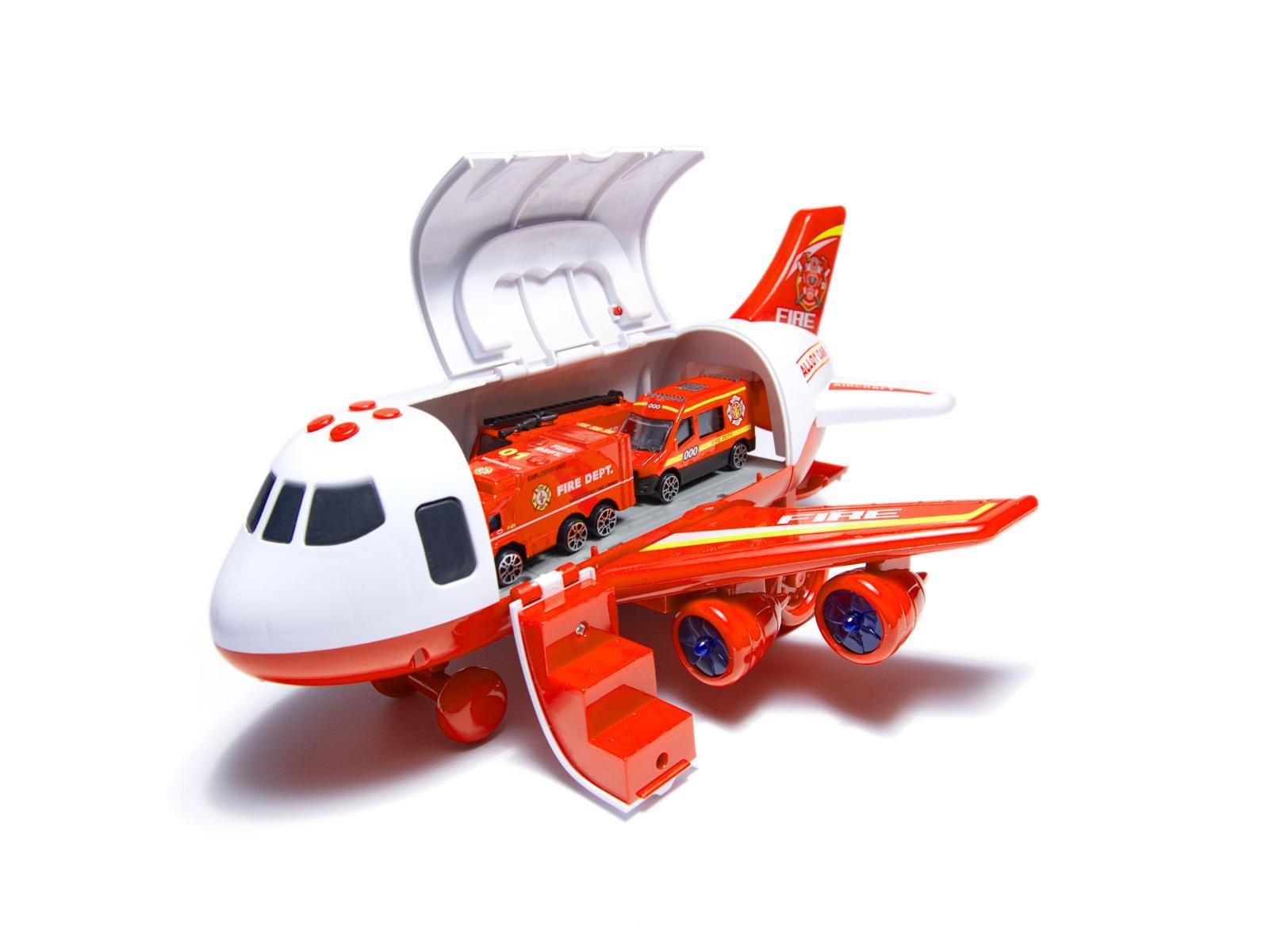 Transporter samolot + 3 pojazdy straż pożarna zabawka dla dzieci czerwona 41,5x31,5x14 cm nr. 15