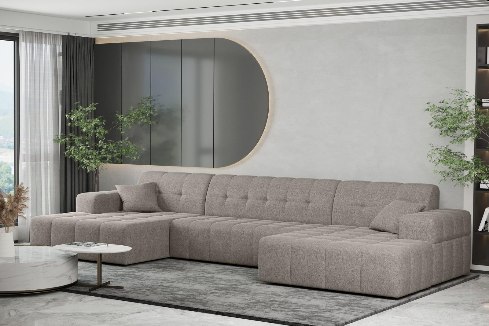 Sofa NIMES 350x82x168 cm bez funkcji spania w kształcie U pikowana do salonu NEVE jasnobeżowa nr. 1