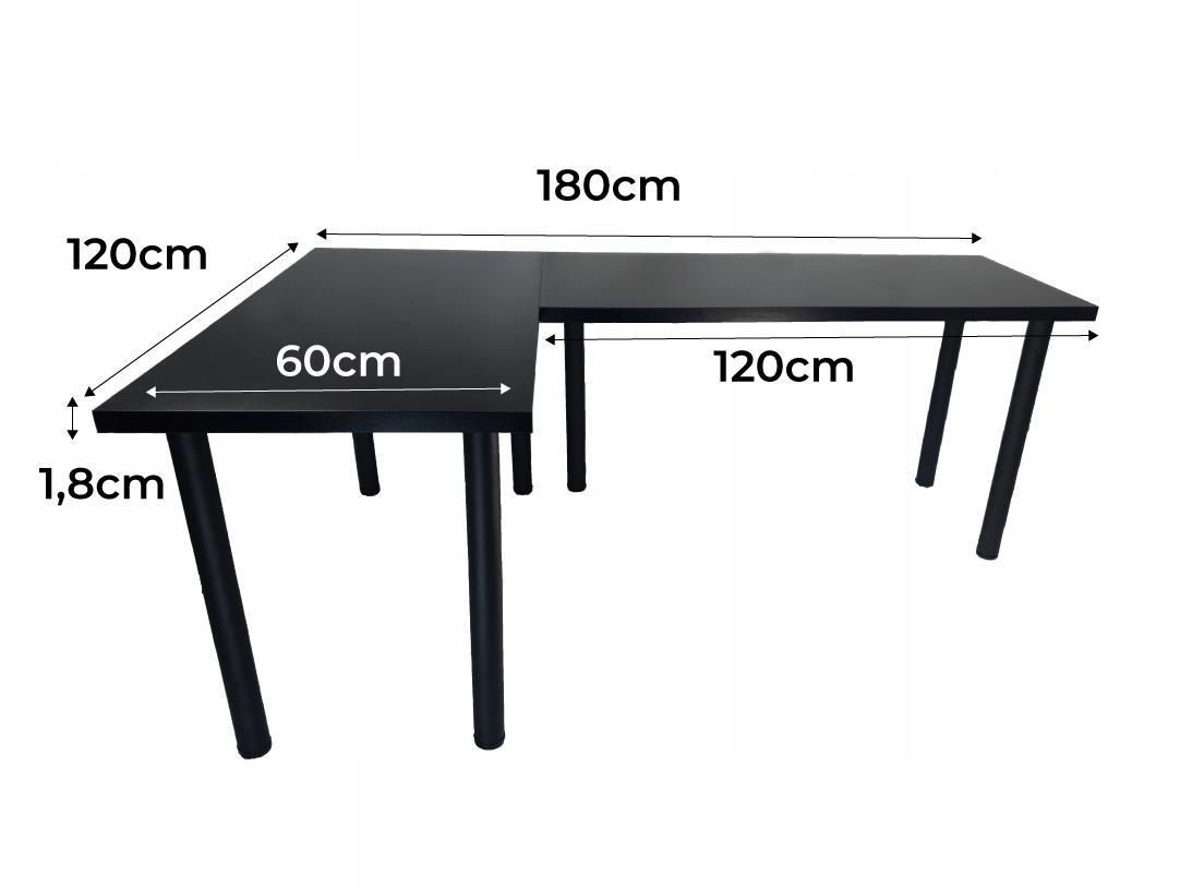Biurko gamingowe 180x75x60cm czarne narożne stolik do pokoju gracza 2 Full Screen