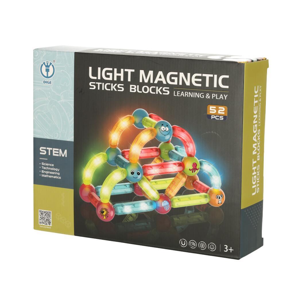 Klocki magnetyczne LED kolorowe magnetic sticks duże patyczki świecące dla małych dzieci 52 elementy 24x19,5x5,5 cm  6 Full Screen