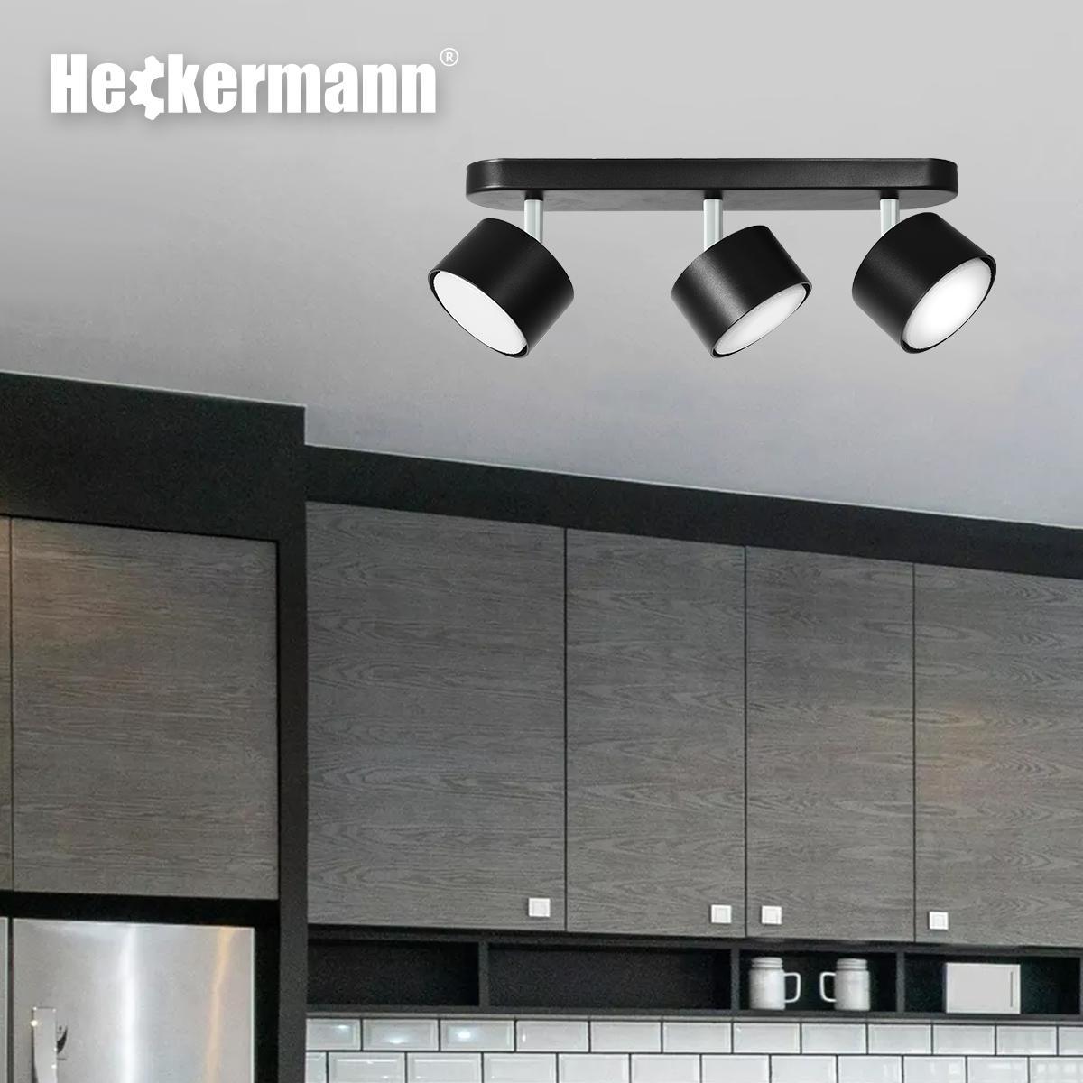 Lampa sufitowa punktowa LED Heckermann 8795316A Czarna 3x głowica + 3x Żarówka LED HGX53 7W Neutral 4 Full Screen
