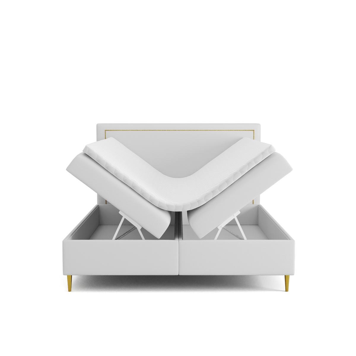 Łóżko GOLDEN 200x200 cm z funkcją przechowywania i materacem do sypialni białe nr. 2