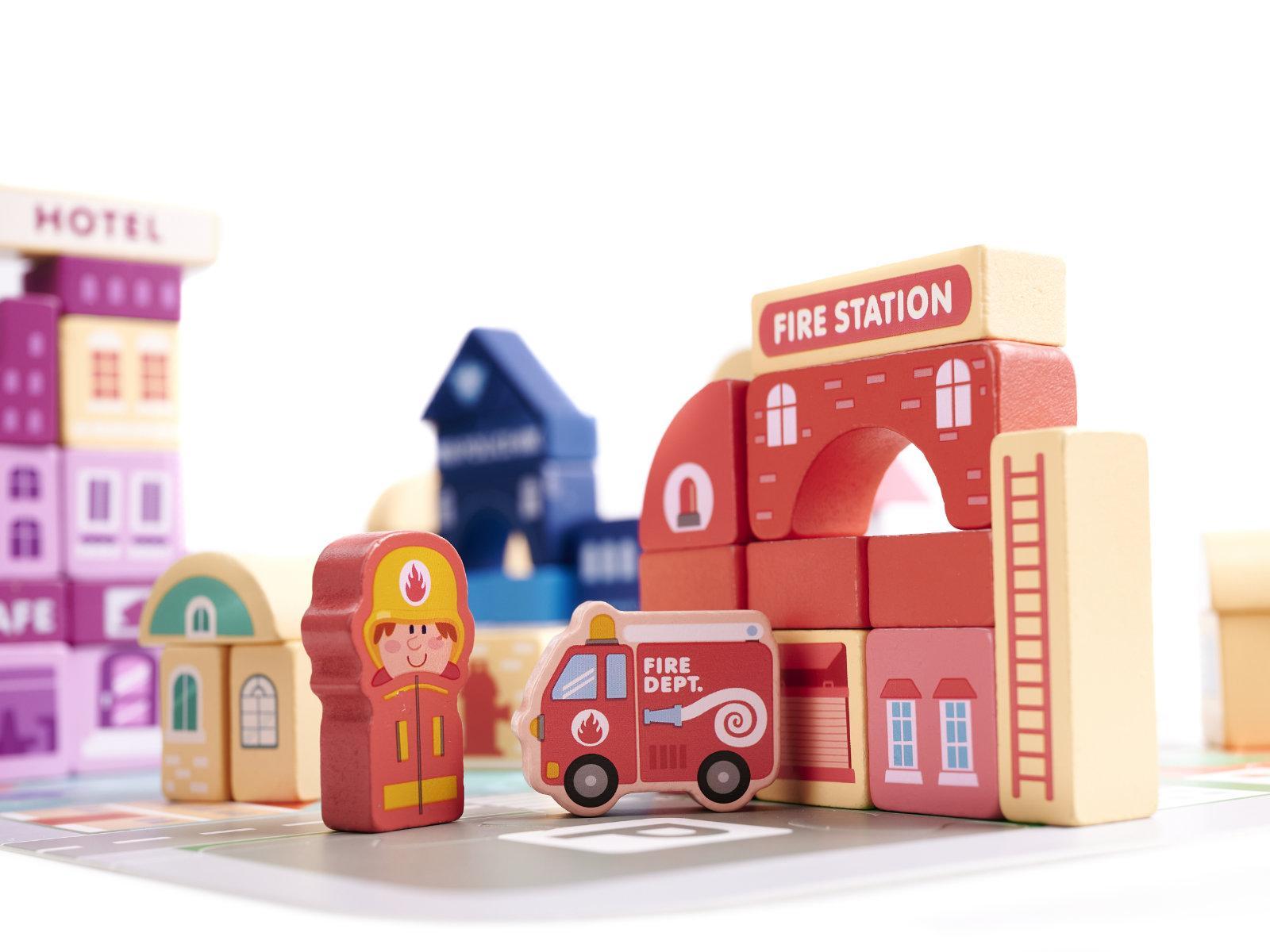 Klocki drewniane edukacyjne miasto puzzle 100 elementów zabawka dla dzieci 55x42x2,5 cm 5 Full Screen