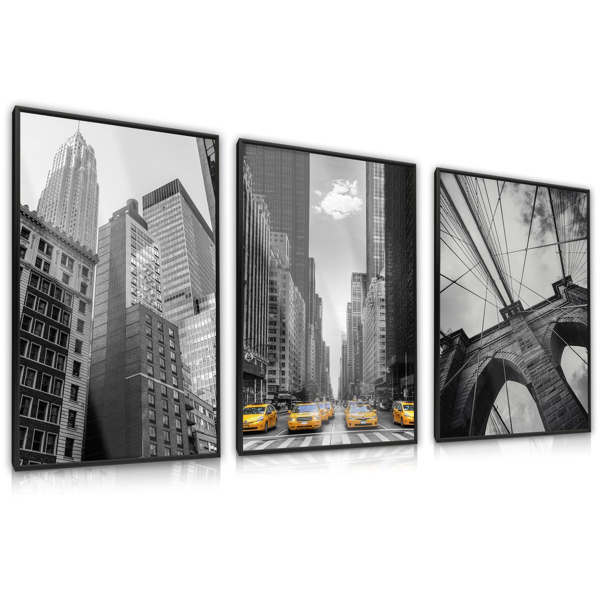 ZESTAW 3x Plakat W Ramie NEW YORK Wieżowce Architektura Efekt 3D 60x80cm nr. 1
