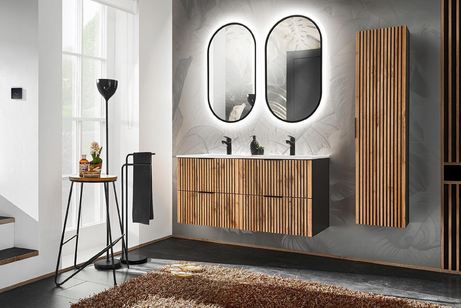 Zestaw mebli łazienkowych 120 cm XILO BLACK z umywalką i lustrami + syfon słupek dąb wotan nr. 13