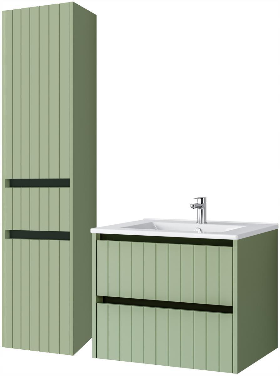 Zestaw mebli łazienkowych LINE z umywalką 60 cm + słupek 165 cm 3 elementy front MDF zielony nr. 1