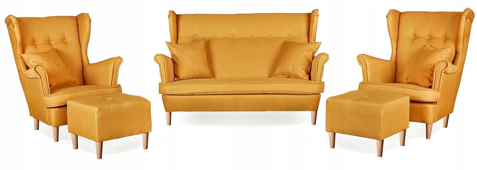Zestaw wypoczynkowy mebli ARI 149x104x92 cm uszak sofa fotele pufy do salonu Twist żółty nr. 1