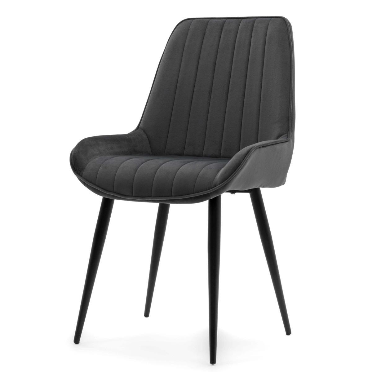 Krzesło LUCA szare tapicerowane welurem czarne nóżki do jadalni lub salonu 3 Full Screen