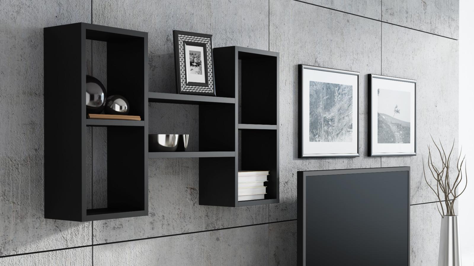 Półka POLO 92x65x21 cm czarna kubikowa uniwersalna do łazienki biura kuchni lub salonu 0 Full Screen