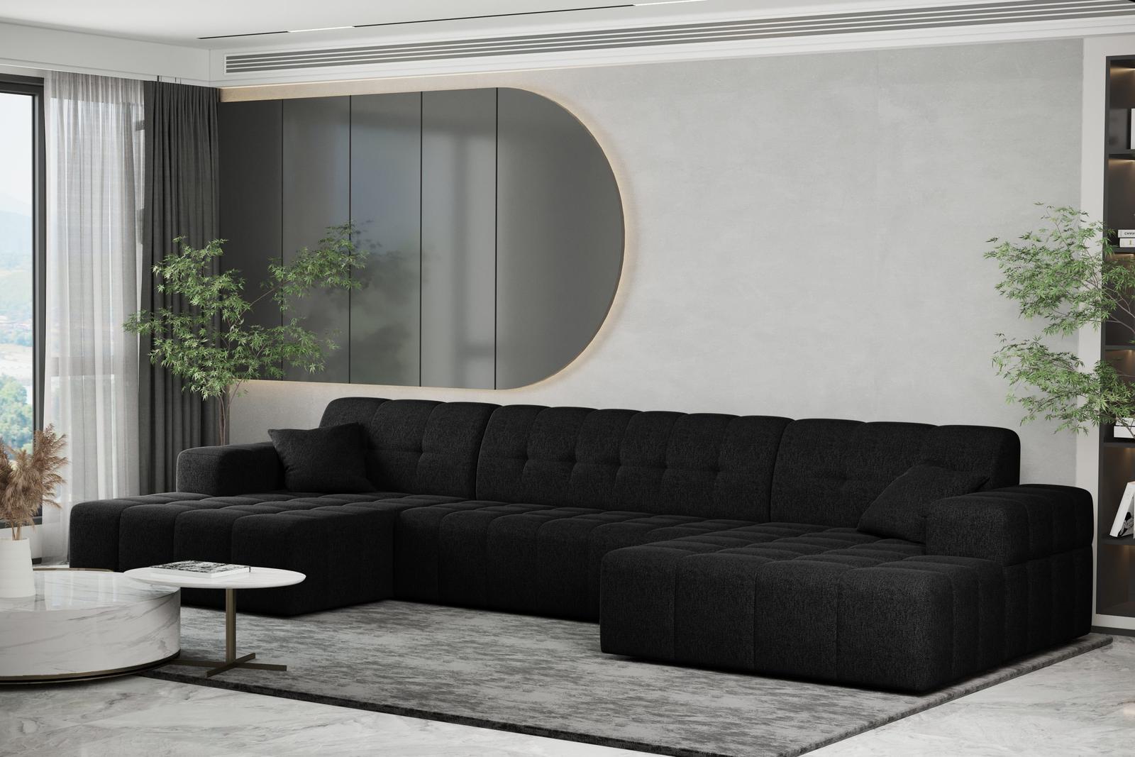 Sofa NIMES 350x82x168 cm bez funkcji spania w kształcie U pikowana do salonu NEVE czarna nr. 1