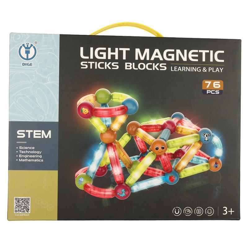 Klocki magnetyczne LED kolorowe magnetic sticks duże patyczki świecące dla małych dzieci 76 elementów 19x13x7 cm  nr. 7