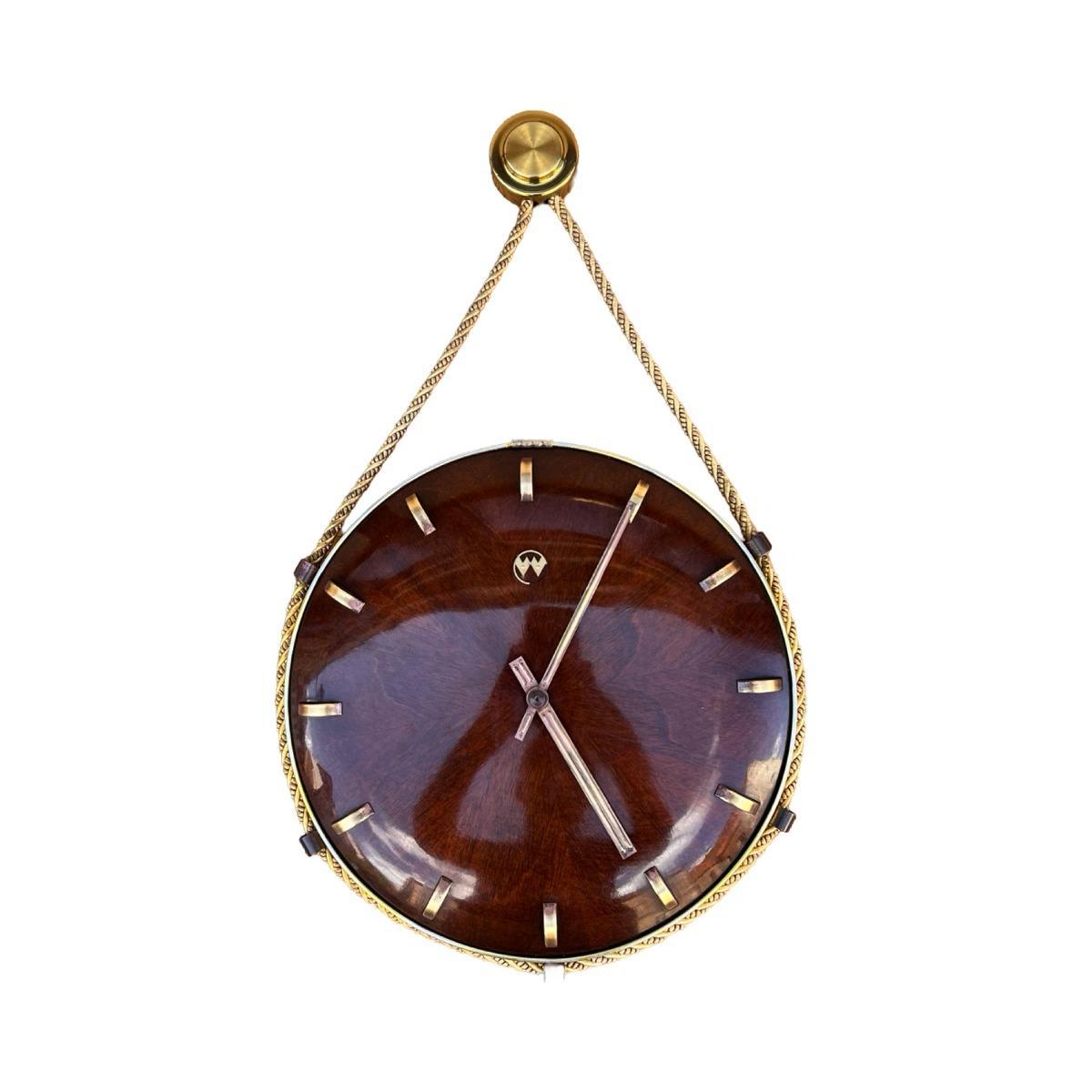 Drewniany zegar ścienny VEB Uhrenwerk Weimar mid-century modern, Niemcy lata 60. nr. 6