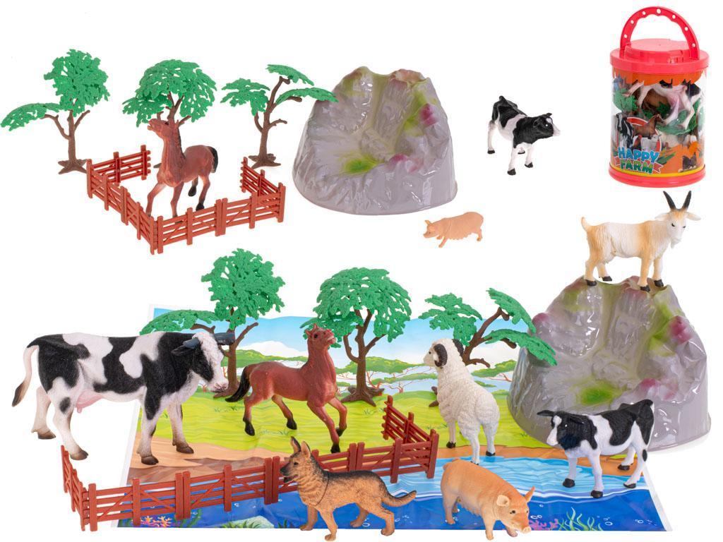 Figurki zwierzęta zwierzątka zagrodowe farma 7szt + mata i akcesoria zestaw nr. 1