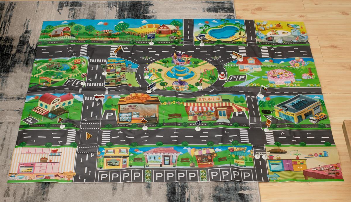 Mata do zabawy miasto ulica + znaki drogowe wodoodporna kolorowa 130x100cm 5 Full Screen