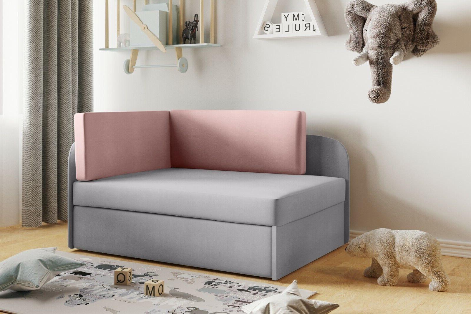 Sofa WINNIE 107x64x170 cm rozkładana z funkcją spania i skrzynią do pokoju dziecka różowy szary nr. 1
