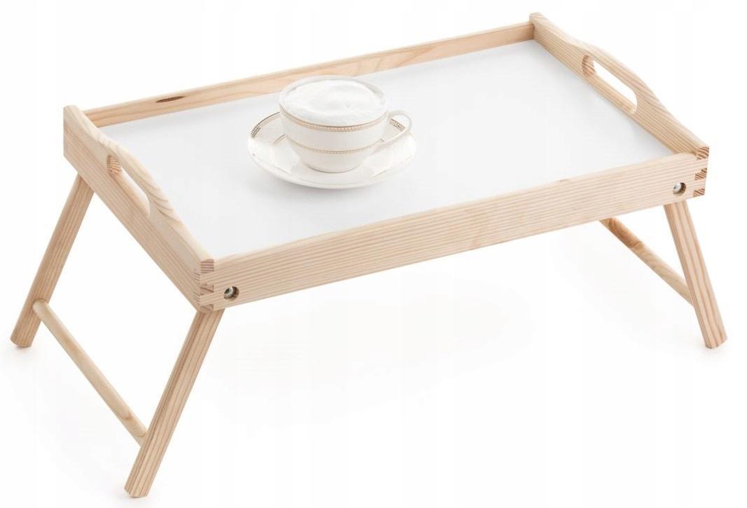 Taca śniadaniowa 30x21x50 cm stolik pod laptopa z nóżkami drewniana biała nr. 1
