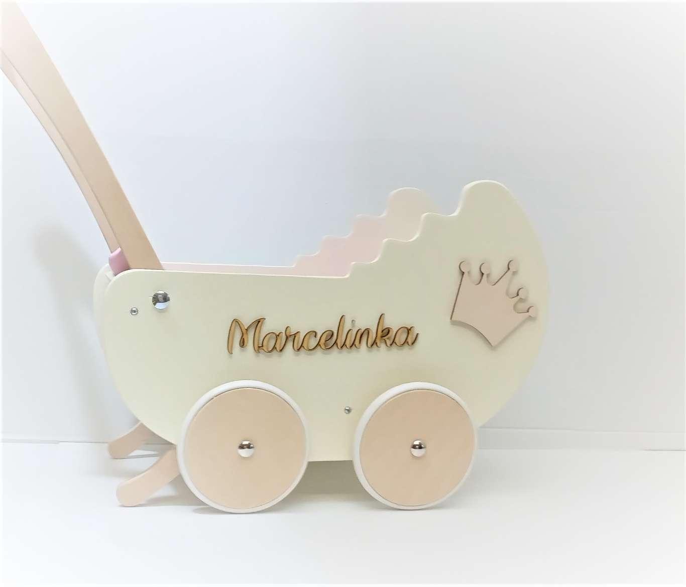 Drewniany wózek dla lalek+ dekor+ imię+ materacyk 4 Full Screen