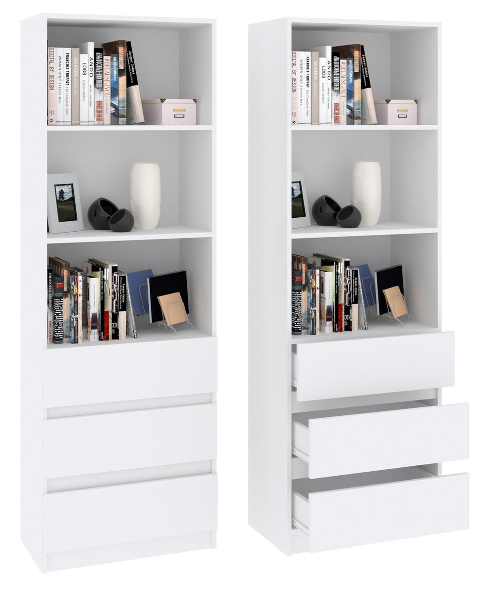 Regał MODERN 180x60 cm biały z trzema szufladami do sypialni, biura lub salonu 1 Full Screen