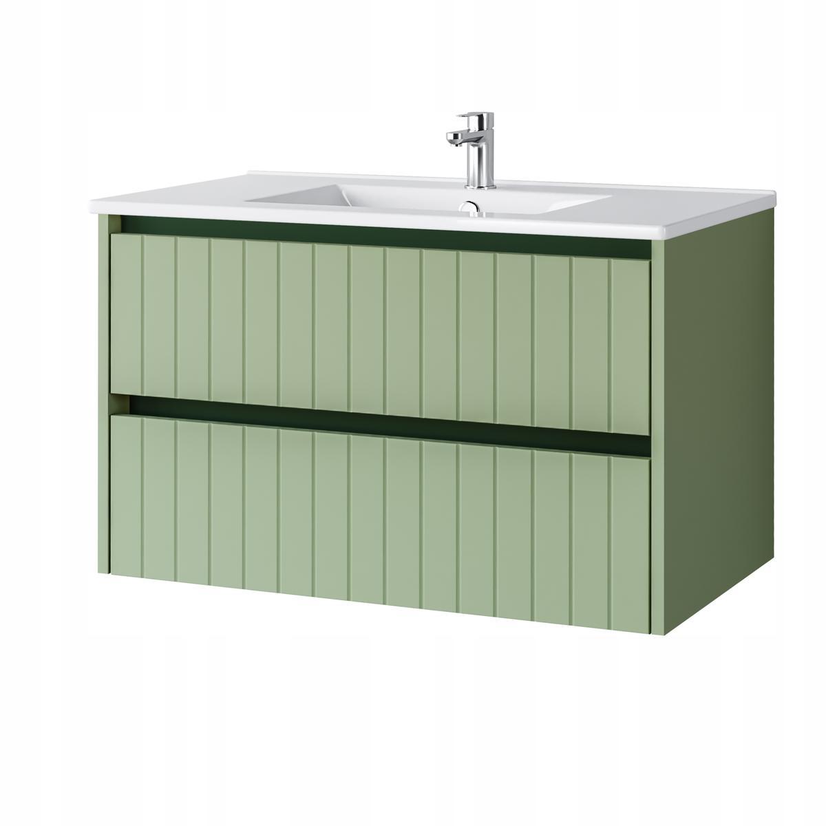 Zestaw mebli łazienkowych LINE z umywalką 80 cm + 2x słupek 165 cm 4 elementy front MDF zielony nr. 9