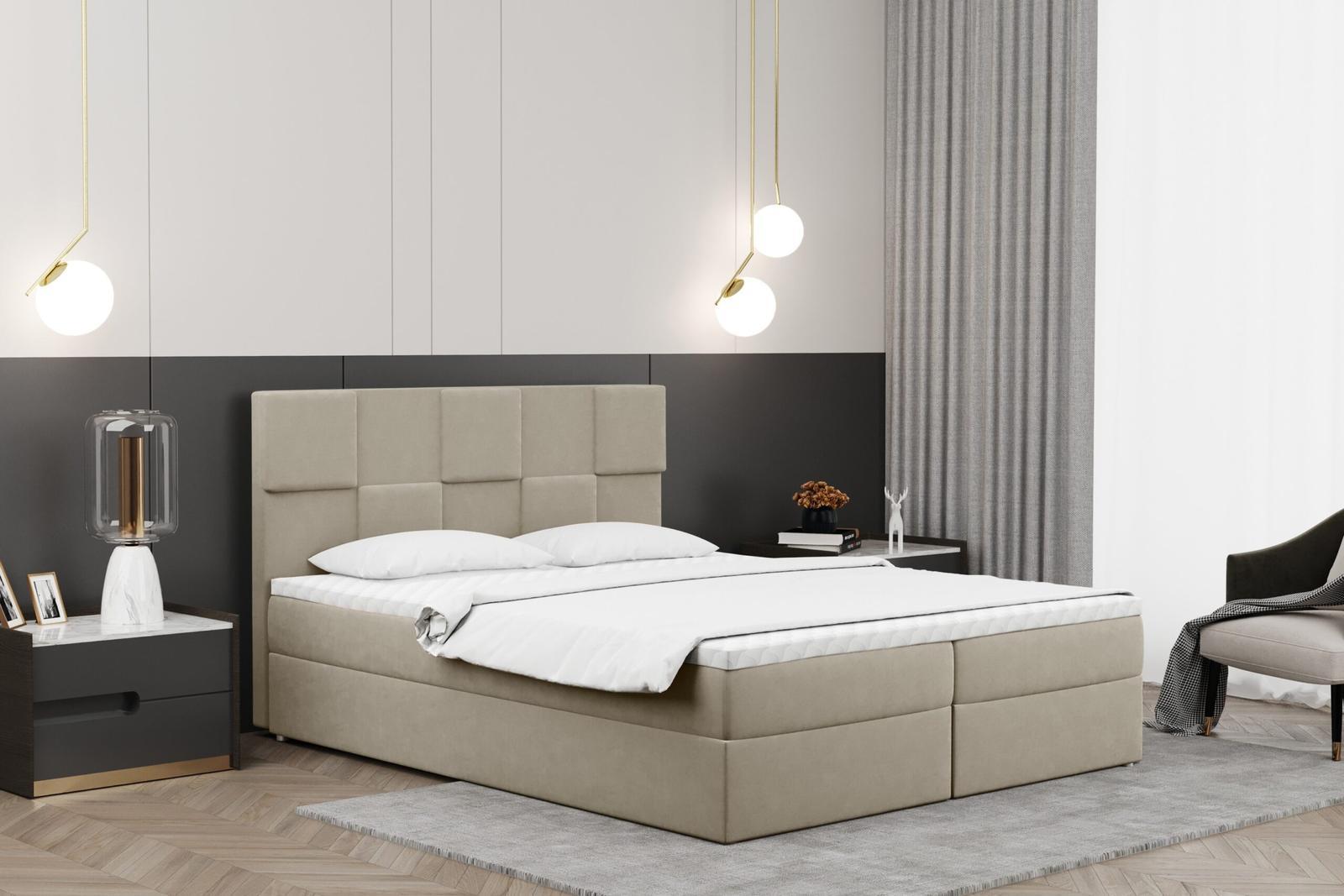 Łóżko CLARA 180x200 cm z funkcją przechowywania i materacem do sypialni beżowe nr. 1
