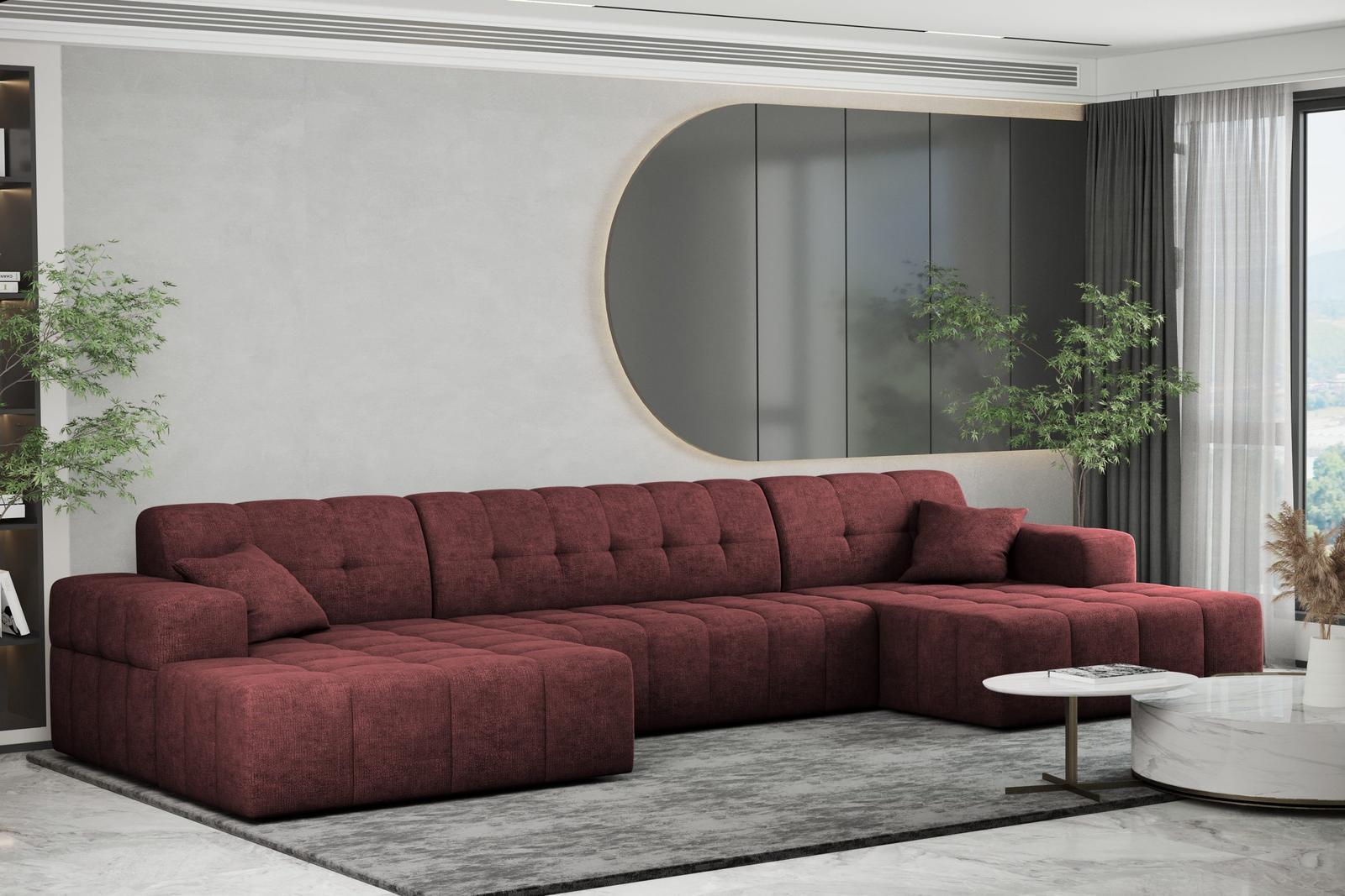 Sofa NIMES 350x82x168 cm bez funkcji spania w kształcie U pikowana do salonu NEVE czerwone wino 0 Full Screen