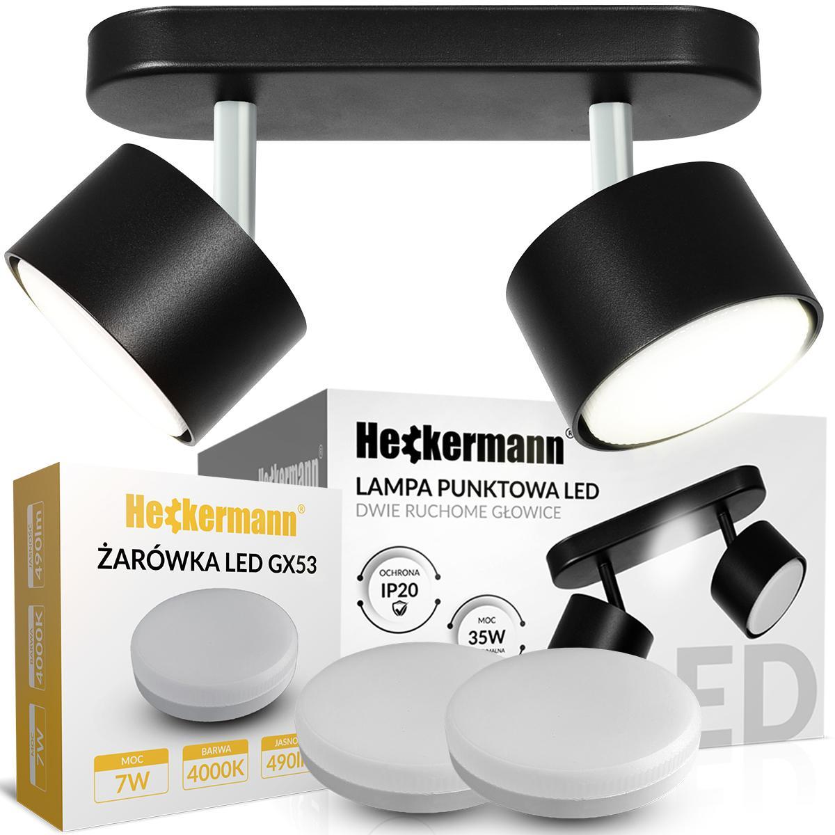 Lampa sufitowa punktowa LED Heckermann 8795314A Czarna 2x głowica + 2x Żarówka LED GX53 7W Neutral 0 Full Screen