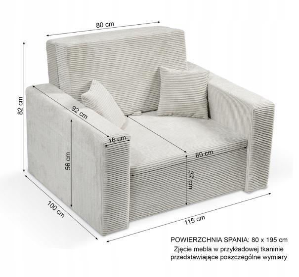 Fotel amerykanka jednoosobowa 110x100 cm z funkcją spania z pojemnikiem sztruks POSO kremowy nr. 7
