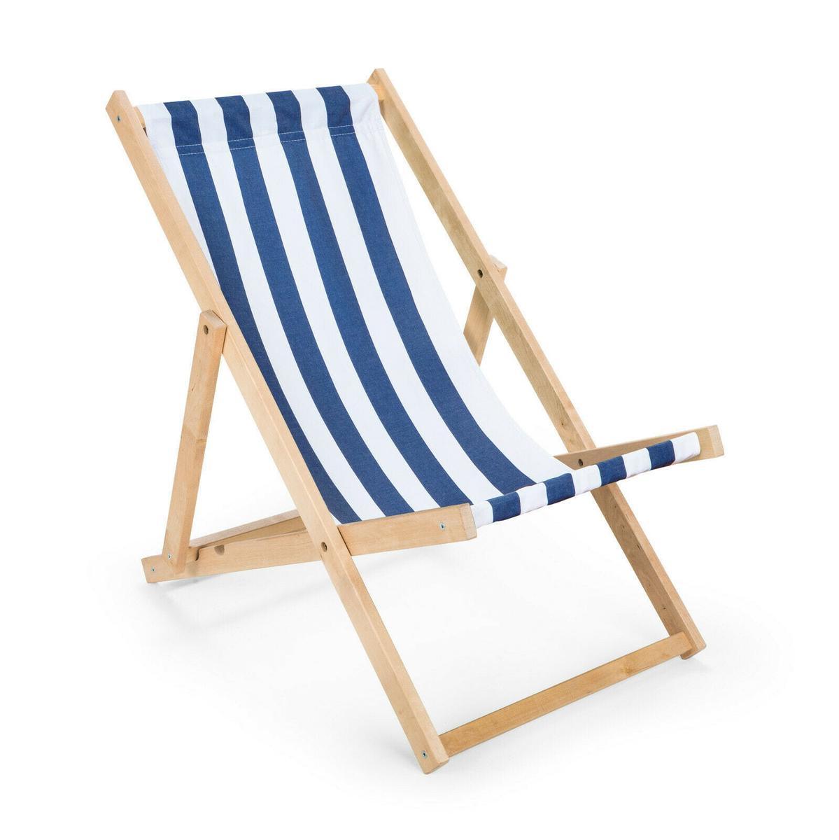 Leżak drewniany 47x112 cm ogrodowy plażowy do ogrodu pasy biało-niebieskie 0 Full Screen