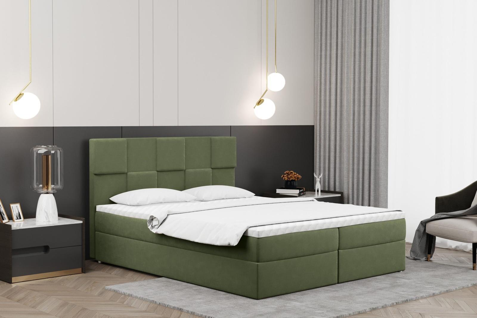 Łóżko CLARA 200x200 cm z funkcją przechowywania i materacem do sypialni oliwkowa nr. 1
