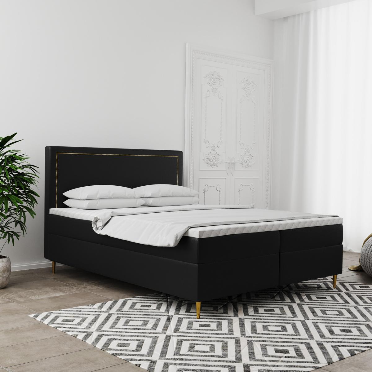Łóżko GOLDEN 140x200 cm z funkcją przechowywania i materacem do sypialni czarne nr. 1