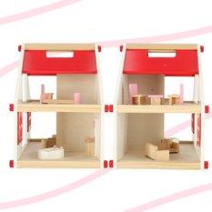Domek dla lalek drewniany różowy montessori mebelki akcesoria dla dziewczynki 39x36x26 cm - Miniaturka zdjęcia nr 4