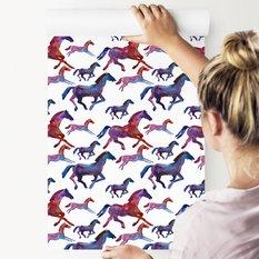 Tapeta ozdobna dla dzieci kolorowe konie akwarela  - Miniaturka zdjęcia nr 4
