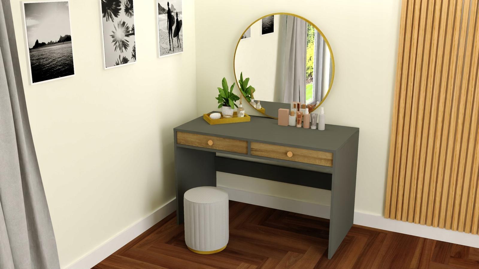 Toaletka biurko MONODIS 120x75x50 cm do sypialni szare fronty drewno retro nr. 2