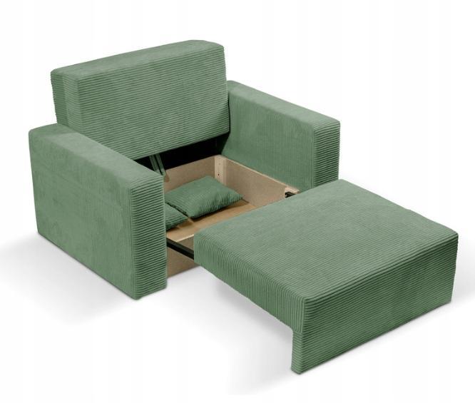 Fotel amerykanka jednoosobowa 110x100 cm z funkcją spania z pojemnikiem sztruks POSO zielony nr. 3